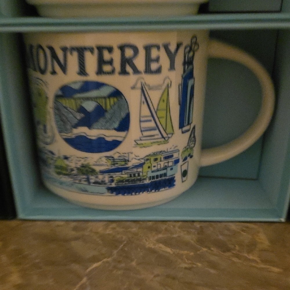 Monterey Souvenir Mug - Blue and White